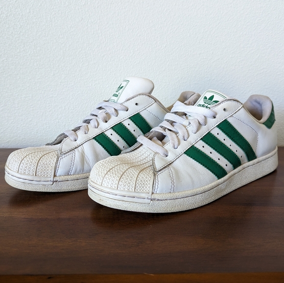 adidas Other - Adidas Superstar Original Men's Sneakers Cloud White Green Stripes Size 7